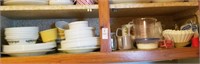 3rd shelf lot dishes including set of Corelle