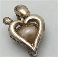Sterling Silver Heart Locket Pendant W Pearl