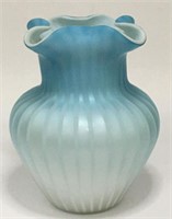 Victorian Blue Satin Case Glass Vase