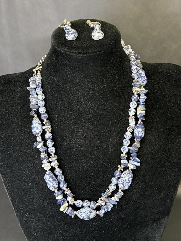 Faux Sodalite and Stone Necklace Set