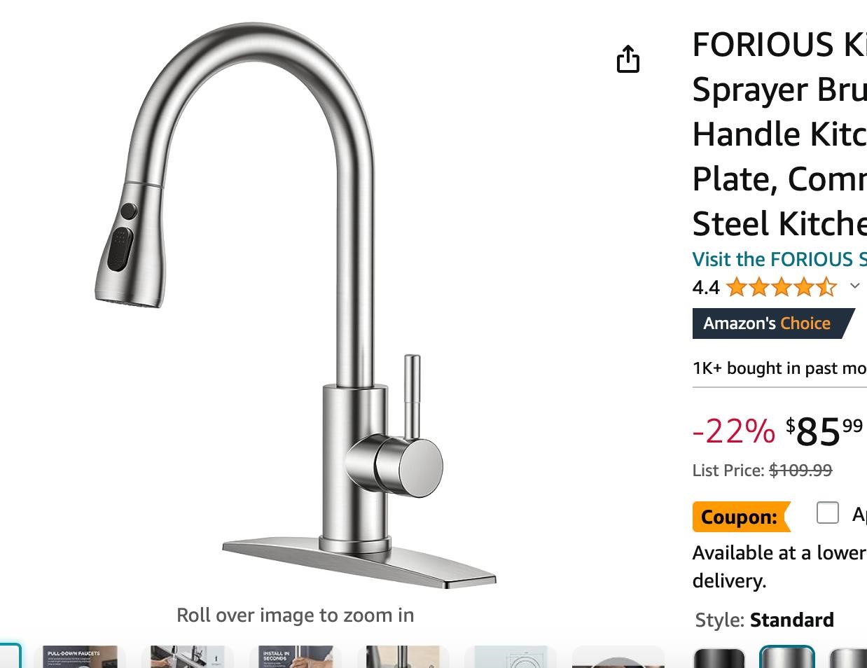 FORIOUS Kitchen Faucet with Pull Down Sprayer