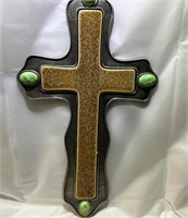 Steel Brown and Green Stone Cross 14 x 8