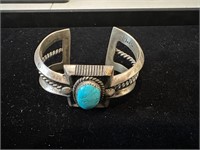 Signed Native American Silver & Turquoise Cuff