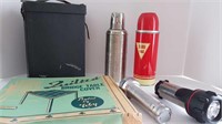 VINTAGE THERMOS SET + VINTAGE FLASHLIGHTS +