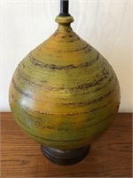 Mid Century Avocado Green Oversized Pottery Lamp