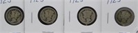 (4) 1925 Mercury Silver Dimes.