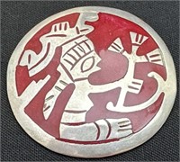 Alpaca Mexico Sterling Silver With Red Enamel Pin