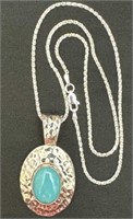 18in. 925 Hammered Sterling Silver & Turquoise