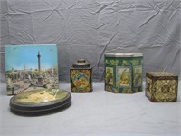 5 Vintage Antique Decorative Storage Tins W/Lids
