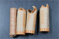 3 ROLLS OF QUARTERS, 1 ROLL OF PENNIES