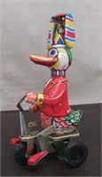 Tin Windup Toy - Duck Riding a Bike - works
