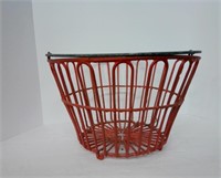 Vintage Red Wire Handled Egg Bushel Basket 9.5x14