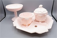 4 Pcs. Jeanette Shell Pink Milk Glass Tray+++