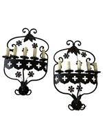 Large Pair of 5 Light Iron Demi Lune Sconce, Wired