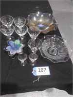 2 Jeanette Iris Herringbone Bowls, 4 Stemware,