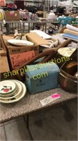 GE steam dry iron, dishes, copper planter, m