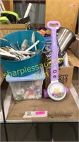 Toys, bucket of utensils,games,puzzles