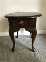 Cherry Oval Queen Anne Lamp Table w/Drawer