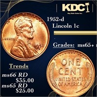 1952-d Lincoln Cent 1c Grades Gem+ Unc RD