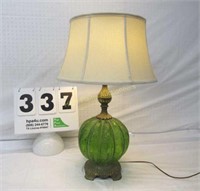 Vintage Brass & Green Glass Table Lamp