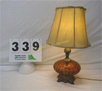 Vintage Table Lamp w/Amber Color Glass, Lighted