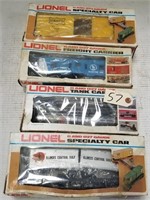 LOT OF 4. LIONEL 0-GAUGE TRAIN CARS IN ORIG BOXES