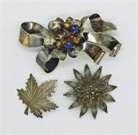 3 Vintage Sterling Brooches