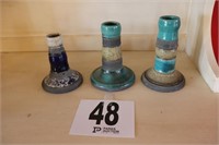 (3) Hand Made Pottery Candle Holders(R1)