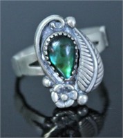 STERLING SILVER BLACK OPAL RING SIZE 5.75