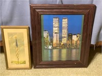 Framed Twin Towers & Flag Pictures