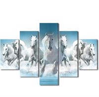 $83 5 Piece Wall Art Print White Horses 5 Panel