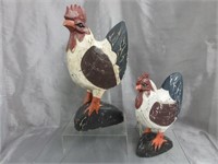 Large Wood Folk Art Rooster and Chicken