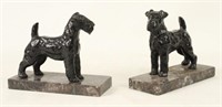 Pair Bronze Scottie Dog Bookends w/ Marble Bases