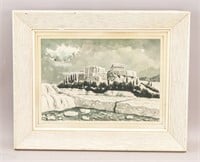 Italian Watercolor on Paper Signed Acropolis