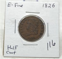 1826 Half Cent XF