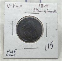 1804 Half Cent Stemless Crosslet 4 VF