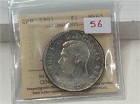 1951 (iccs Ms63) Canadian Silver Dollar
