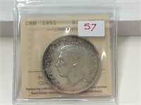 1951 S W L  (iccs Ms62) Canadian Silver Dollar