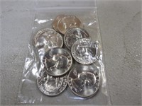 (10) 1964 UNC Quarters 90% Silver Content E