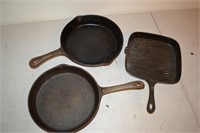 Three Unmarked Cast Iron Skillets