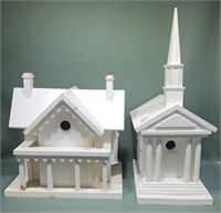 2 WHITE PAINTED BIRD HOUSES