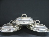 3 SILVER PLATE COVERED ENTREE DISHES