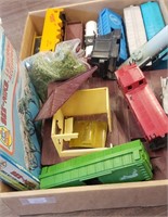 Box of Assorted Rail Cars and Pieces, etc