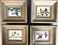 FOUR DECOUPAGE FRAMED MIGRATORY BIRDS  PAINTINGS