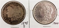 Coin 2 U.S. Morgan Silver Dollars 1898-S & 1900