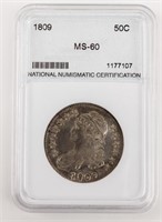 Coin 1809 Capped Bust Half Dollar NNC MS60