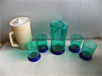 Tupperware water jug & plastic jug and glasses