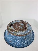 Vintage enamel pan blue marbled swirl