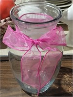 Glass Vase W/Pink Ribbon