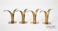 Set of 4 Ystad Sweden Lilly Brass Candle Holders